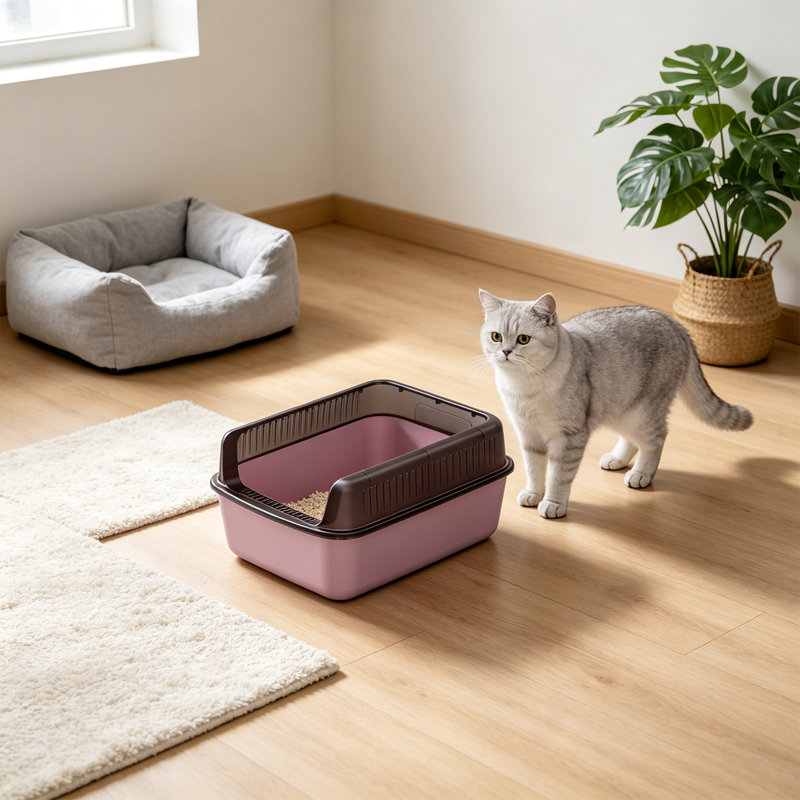 Bac à litière semi-fermé pour entrée de chat, 19,69 po x 14,17 po x 8,66 po, rose, Rose