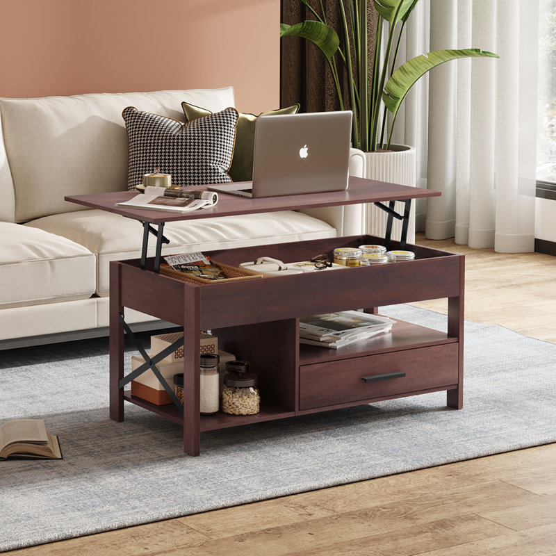 Espresso 39" Lift-Top Coffee Table with Storage Drawers and Shelf