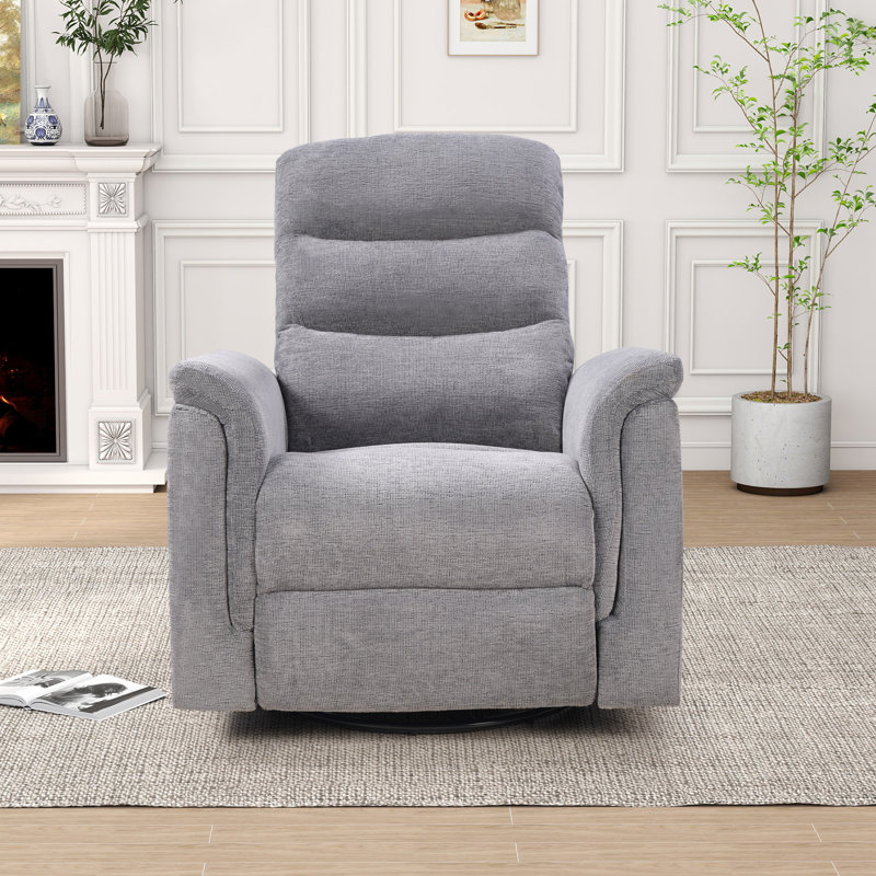 34.6'' Wide Modern and Overstuffed Soft Swivel and Rocker Manual Recliner Chair, Gray