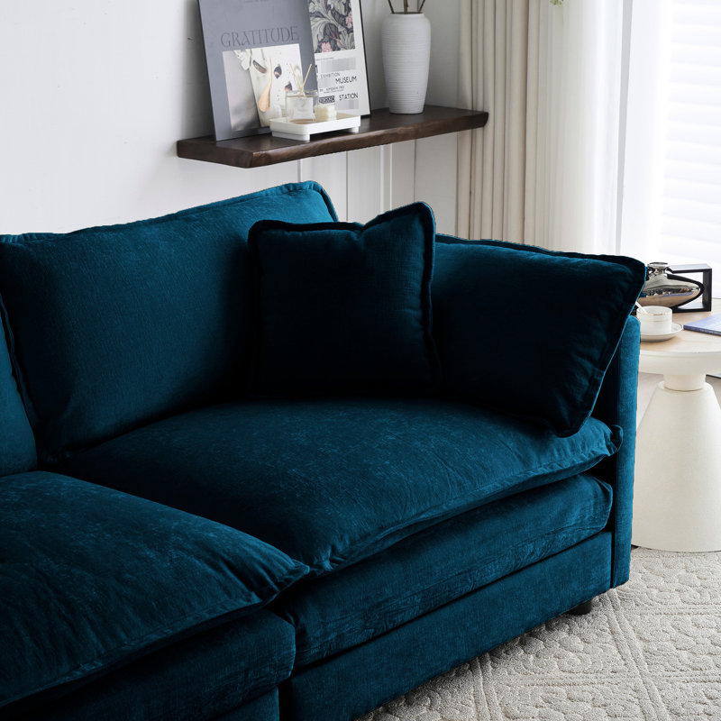 2 en chenille bleue pour le salon. Structure en bois robuste, rembourrage en éponge confortable, canapé de revêtement en tissu respirant, revêtement solide, tissu haut, sièges de détente