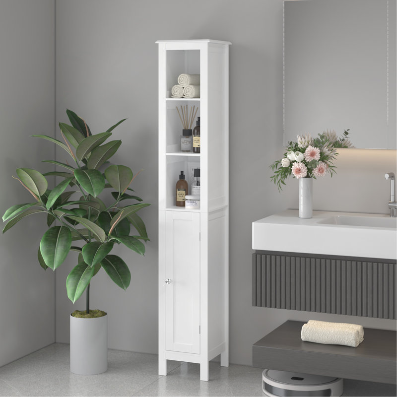 66.92" Tall Bathroom Storage Cabinet With Adjustable Shelves,Slim 1 Doors Freestanding Cabinet With Anti-Tip, Open Compartments, For Home, Small Spaces, Bathroom,Kitchen, Living Room, White