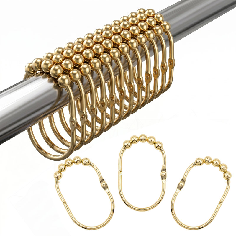 Anneaux de rideau de douche en métal antirouille, Gold