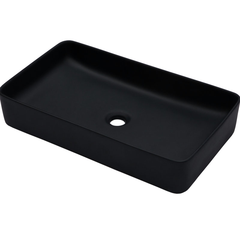 Modern Black Rectangular Vessel Ceramic Bathroom Sink 24"x13.5", Smooth Surface, Easy To Wipe, Indoor And Outdoor, Countertop Installation Acid - Suitable For Setup