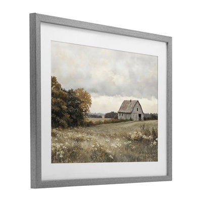«Mute Autumn Barn Meadow», reproduction encadrée sous verre, design par LSR Design Studio