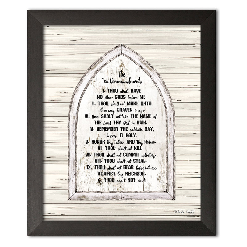 « ten commands », art textuel, H 16 po x l 12 po x P 0,75 po, Cadre noir