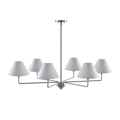Mid-Century Modern Brass 6-Light Chandelier with Shades