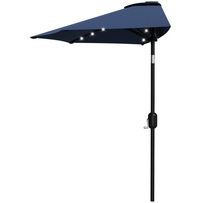 9 ft Half Patio Umbrella with Solar LED Lights, Crank Lift Outdoor Shade Canopy for Balcony, Deck, Garden, and Backyard