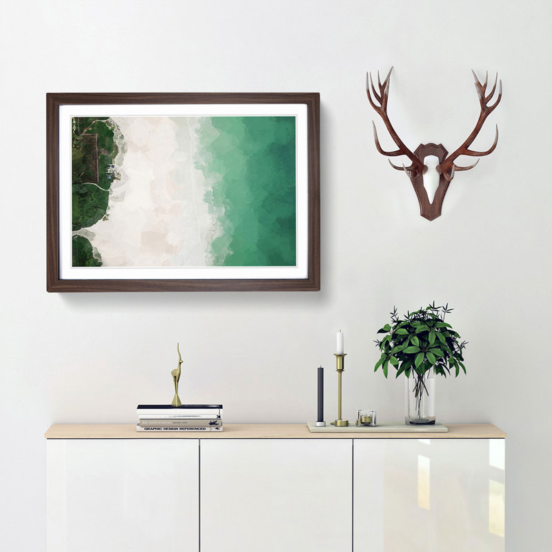 The Green Kalama Beach in Hawaii in Abstract - Picture Frame Graphic Art Print, 62cm H x 87cm W x 2cm D, Walnut Framed