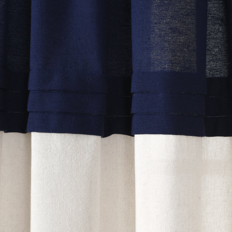 Cotton Blend Sheer Curtain Pair, Navy/Off White