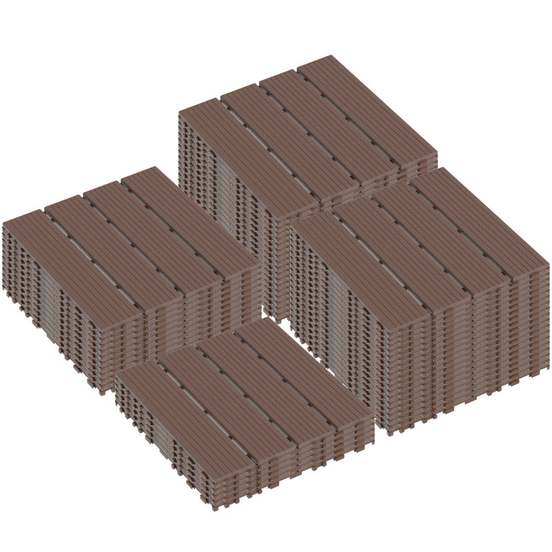 12 tuiles de terrasse en plastique imperméables 12 "X12" pour le patio (44 PCS), Brun