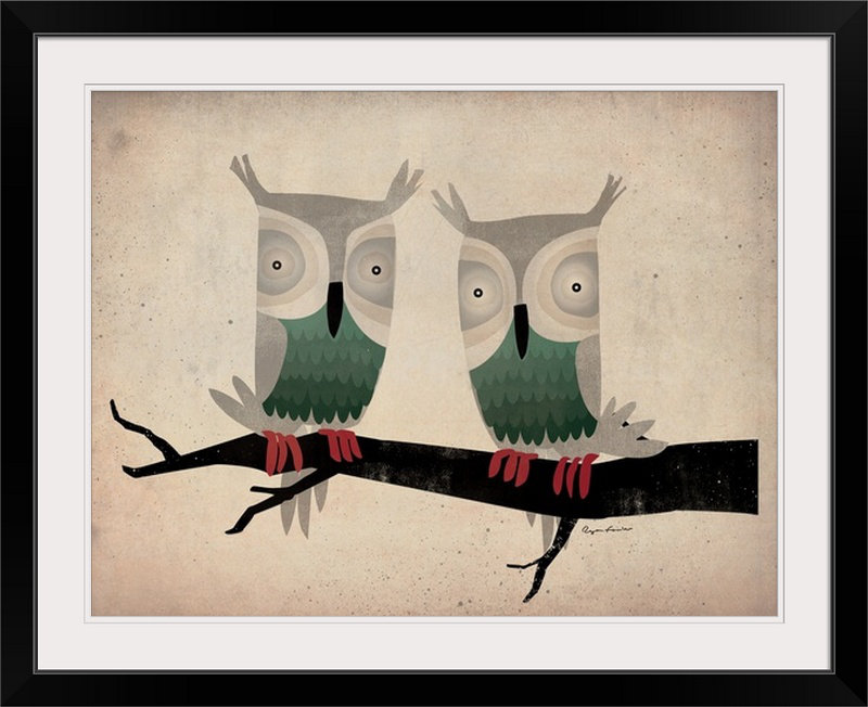 «Tan Owls» par Ryan Fowler, impression, H 35 po x l 44 po x P 1 po, Cadre noir