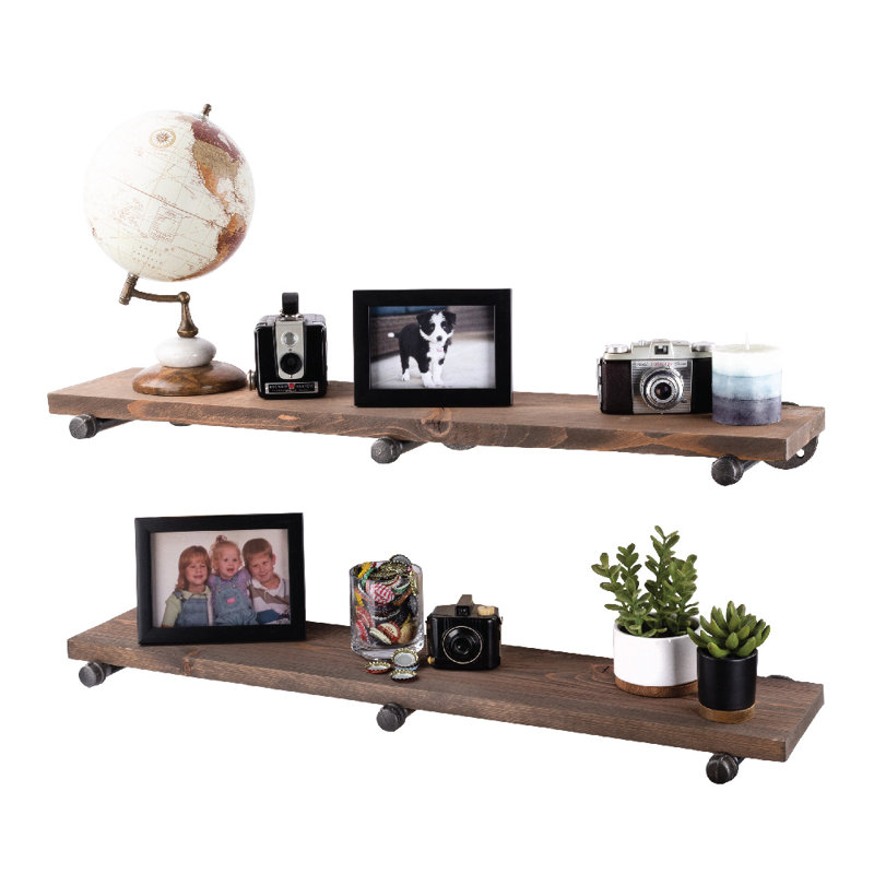 Pingree 2 Piece Solid Wood Floating Shelf, Sunset Brown