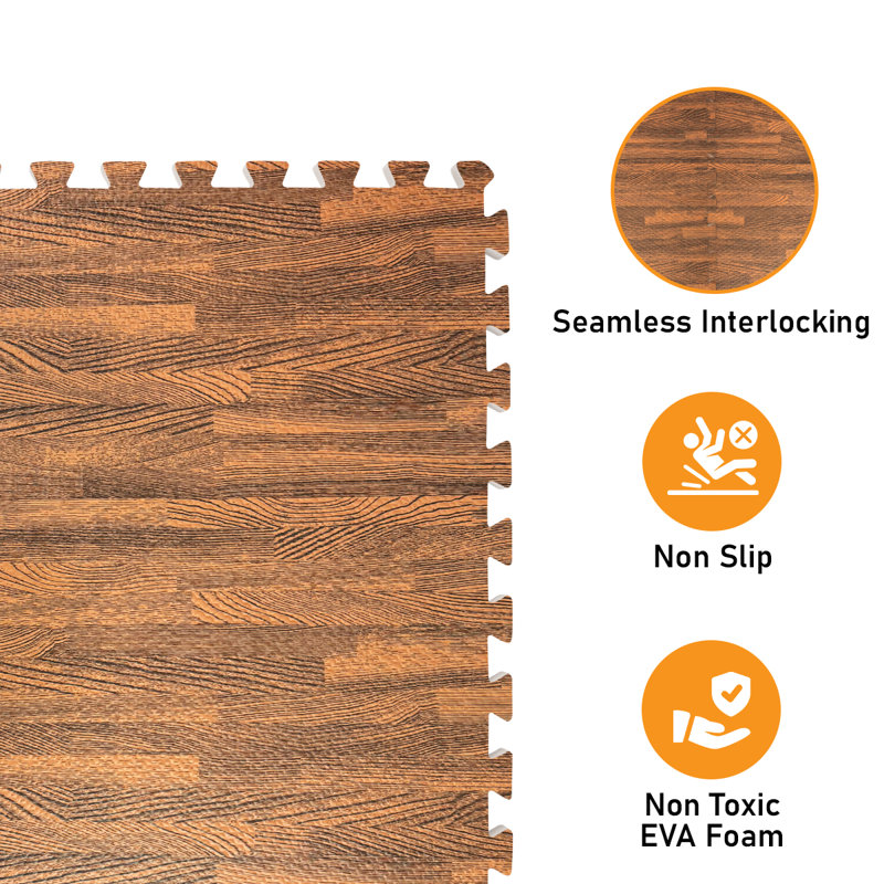 Carreaux de sol en mousse à grain de bois à emboîtement de 3/8 po HomeCube USA, Chêne foncé