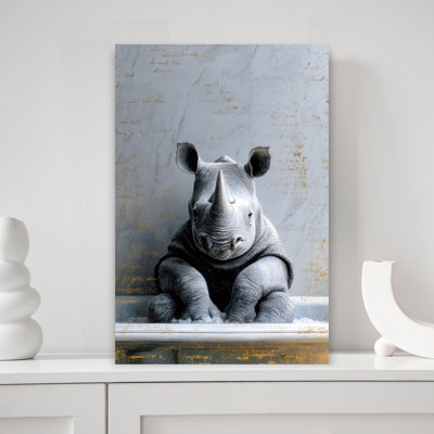 Rhinoceros In Bathtube 1 Contemporary Animal Wall Art