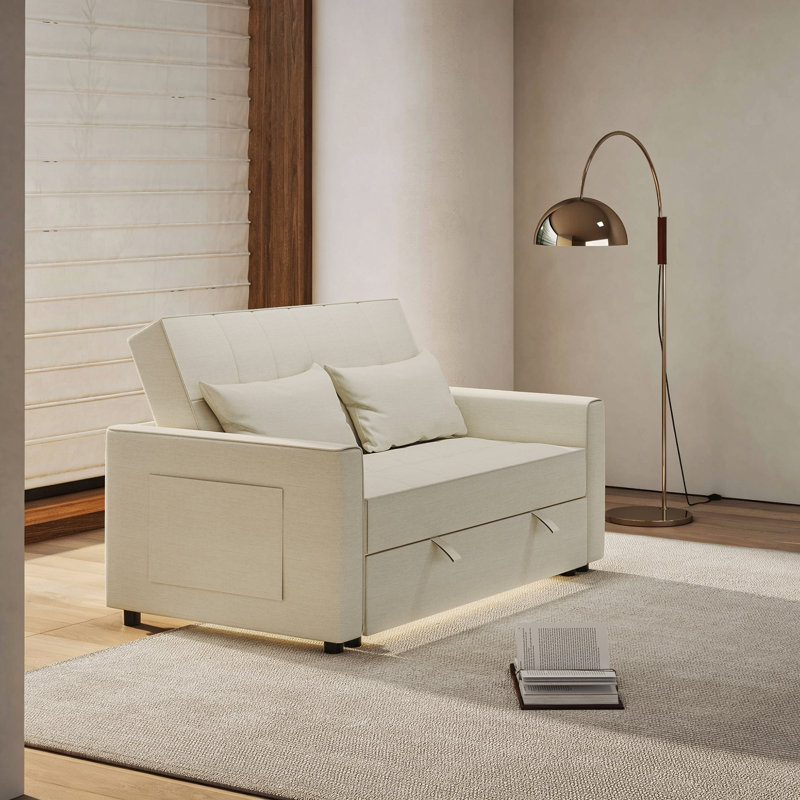 Omorfo 53.2'' Upholstered Convertible Sleeper Sofa, Beige Polyester Linen