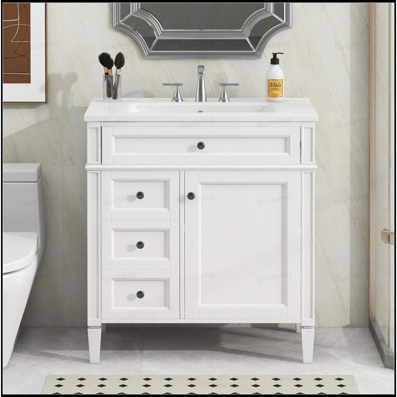Meuble-lavabo à poignée en métal 30 po avec lavabo supérieur