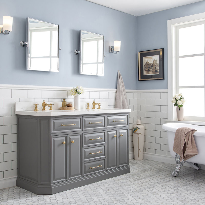 Meuble-lavabo de comptoir en marbre d'ingénierie de 60 po avec robinet Bruning de Bruning, Gris cachemire