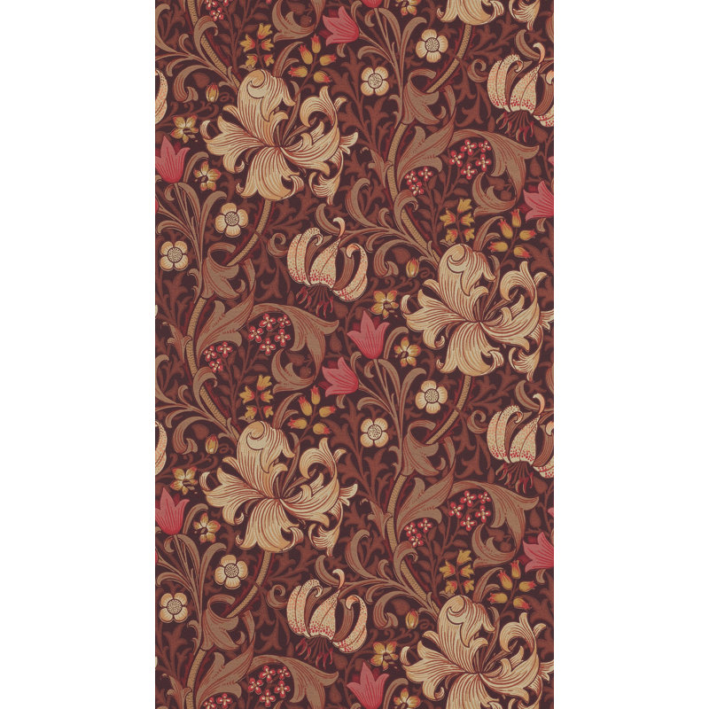 Golden Lily Wallpaper, Fig/Burnt Orange