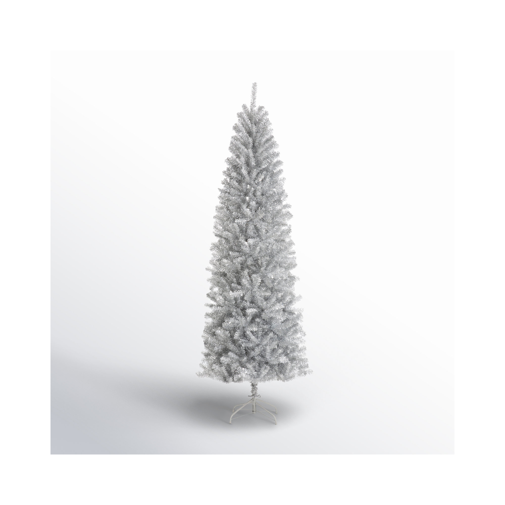 Josalee Slender Silver Tinsel Pine Christmas Tree, 7.5 ft