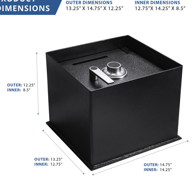 Coffre-fort de plancher avec fente de dépôt - 0,89 pi³, acier, profondeur de 14,16 po, et serrure
