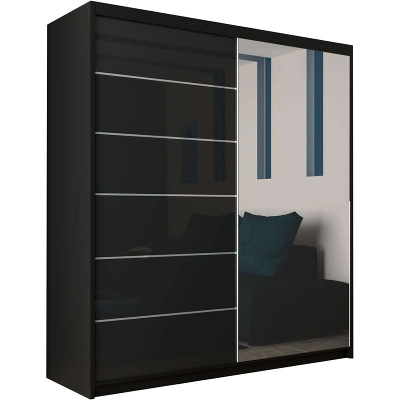 Cealain 2 Door Manufactured Wood Wardrobe, Black, 200cm H x 200cm W x 62cm D
