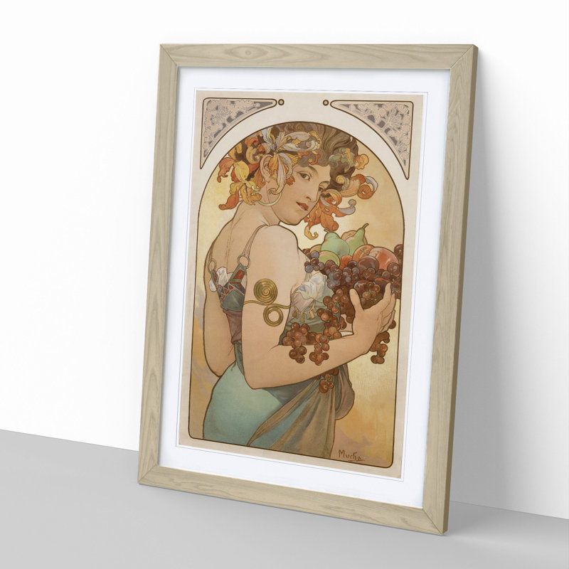 Fruit by Alphonse Mucha - Picture Frame Painting, Oak Framed, 65cm H x 48cm W x 2cm D