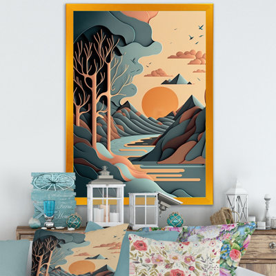 Mountain Trees In Retro Graphic Blue " Mountain Trees In Retro Graphic Blue "