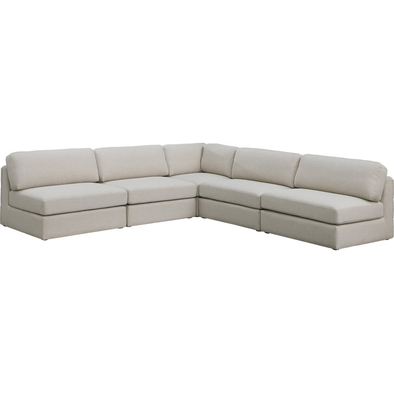 Itoro Upholstered L-Shaped Sectional Reversible, Beige Linen Textured Fabric