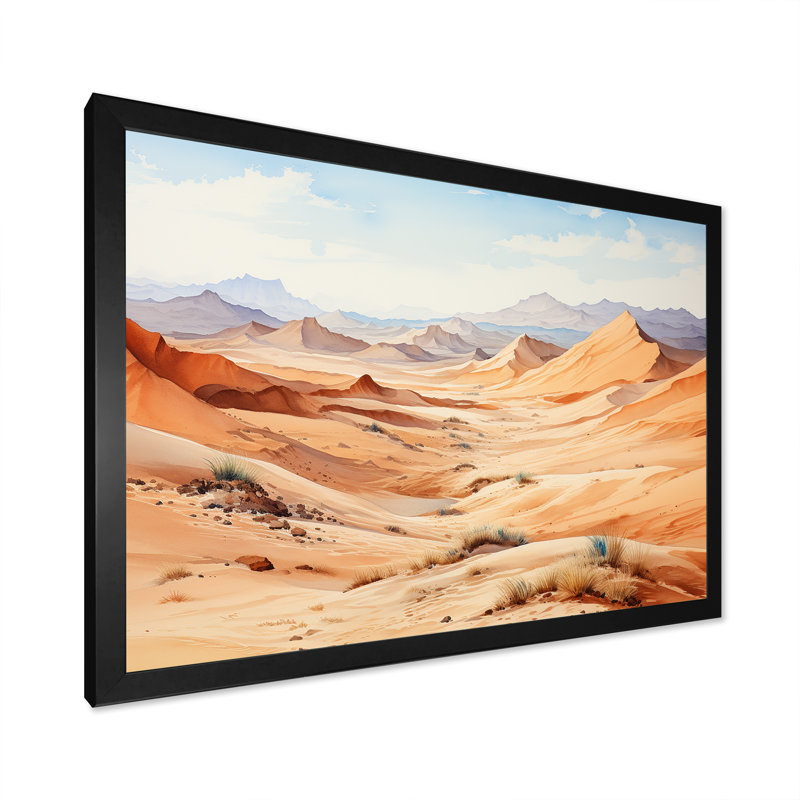 Paysage désertique du Sahara sur toile, Cadre simple noir, H 30 po x l 40 po x P 1,5 po