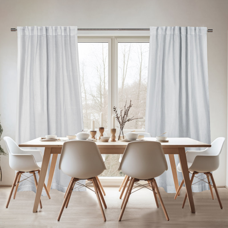 Linen Blend Semi Sheer Rod Pocket And Back Tab Curtain (Single Panel), Light Grey, 52" W x 84" L