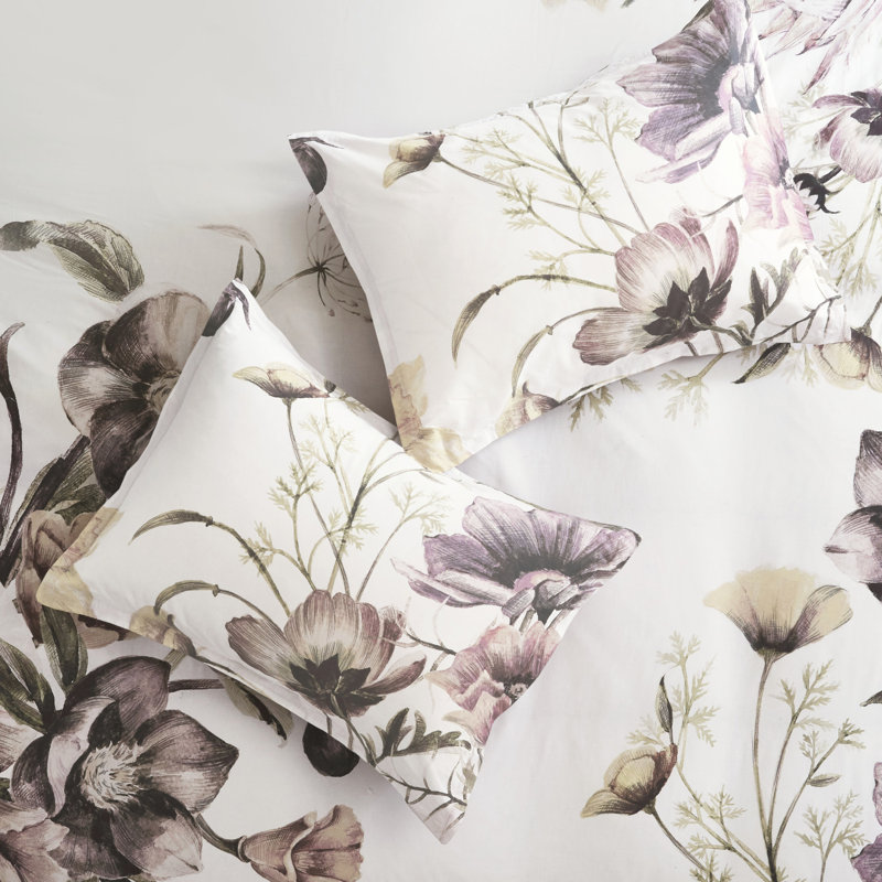 Housse de couette en coton imprimé, double / grand, motif floral rosé doux, 1 et 2 taies décoratives, fermeture à boutons, attaches de coin, en taille double / grand, floral, attaches à conserver