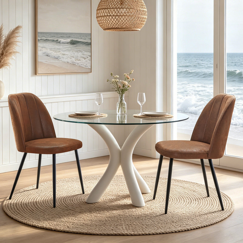 Modern Upholstered Velvet/ Suede Dining Chairs with Metal Legs , 2, Suede Brown