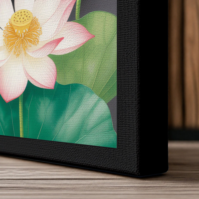 Lotus in Bloom Botanical - Wrapped Canvas, 36x24 - 91.4 x 61.0 cm, Black Border