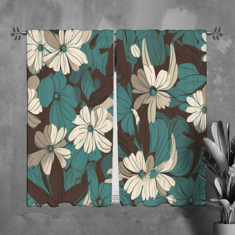 Motif floral de rideaux de fenêtre à motif brun - 6014, L 40 po x L 61 po
