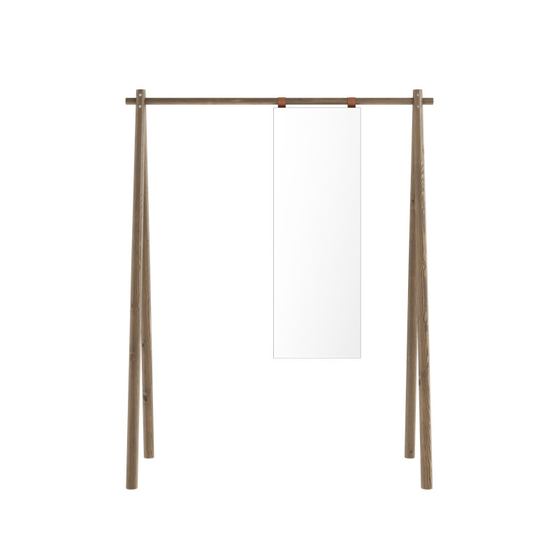 Hongi 150cm Wide Clothes Rack with mirror. Made in Europe, Scandinavian design, FSC certified wood, Carob Brown