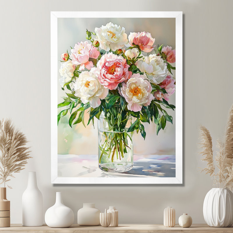 Longi - Art mural sur toile florale, H 40 po x l 30 po, Picture Framed, Blanc