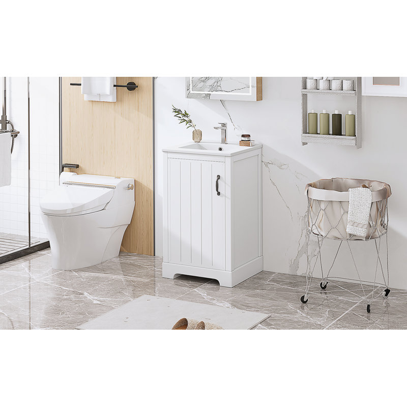 Meuble-lavabo de salle de bain avec lavabo, armoire, support de rangement et tablette réglable, avec porte à fermeture douce et matériaux de haute qualité pour une utilisation pratique