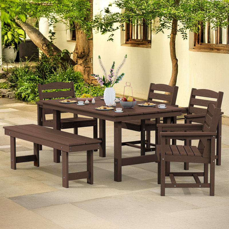 Barrera High Density Polyethylene Outdoor Dining 6-Piece Set, Red
