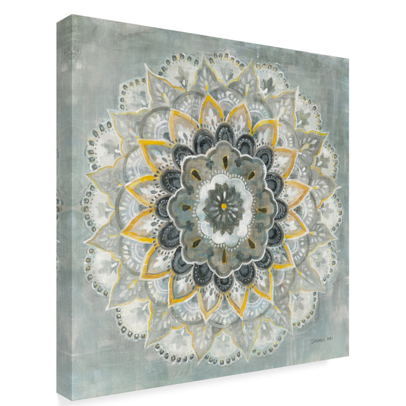 « soleil burst mandala », reproduction de peinture à l’acrylique sur toile tendue, H 14 po x l 14 po x P 2 po