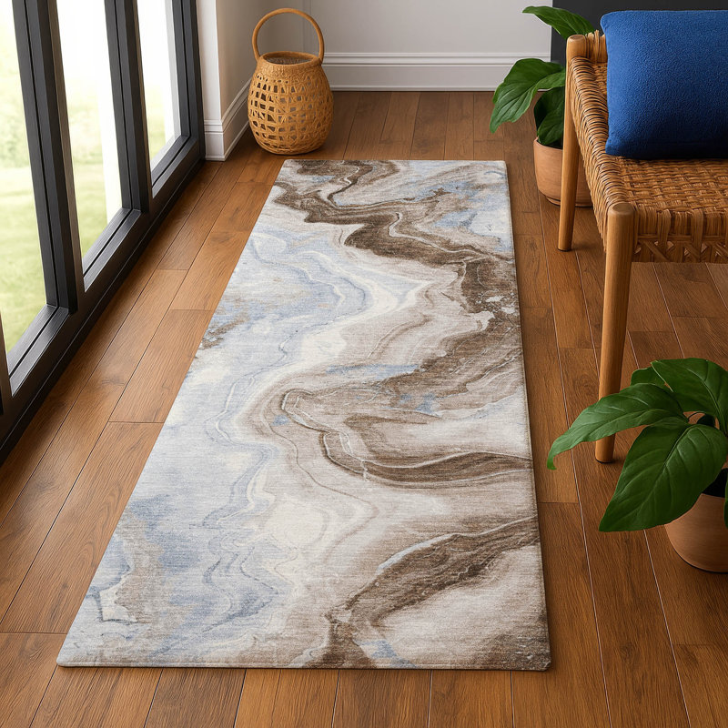Premium Machine Washable Mayfield AMF1862 Swirls Rug, Runner 2'3" x 7'6"