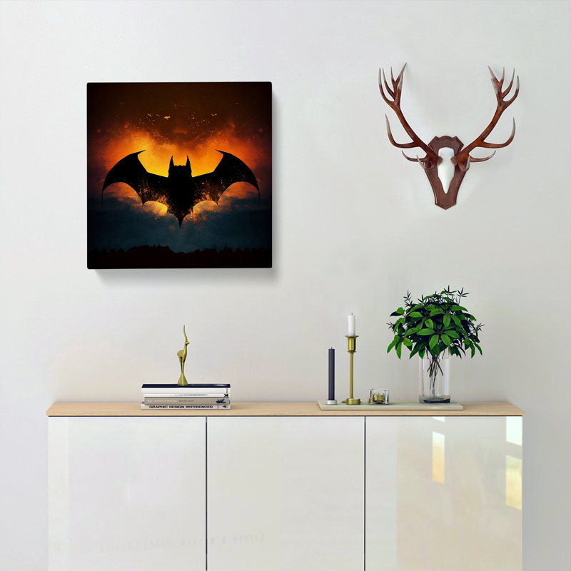 Bat Silhouette - Wrapped Canvas - Framed Print, 35cm H x 35cm W x 3cm D