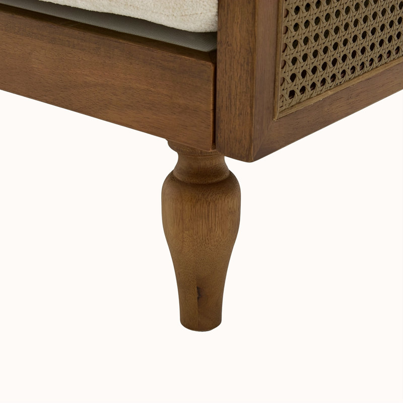 Canapé-lit Mid-Century 70,9 po avec accoudoirs en rotin et pieds en bois pour le salon, Noyer