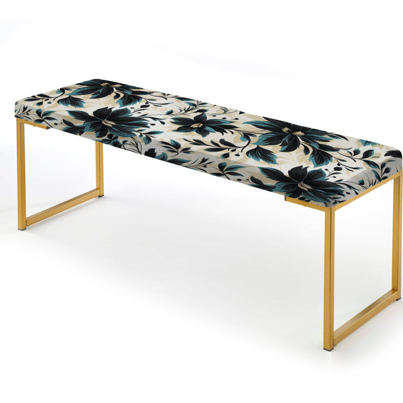 Banc rembourré damassé bleu et blanc Euphony