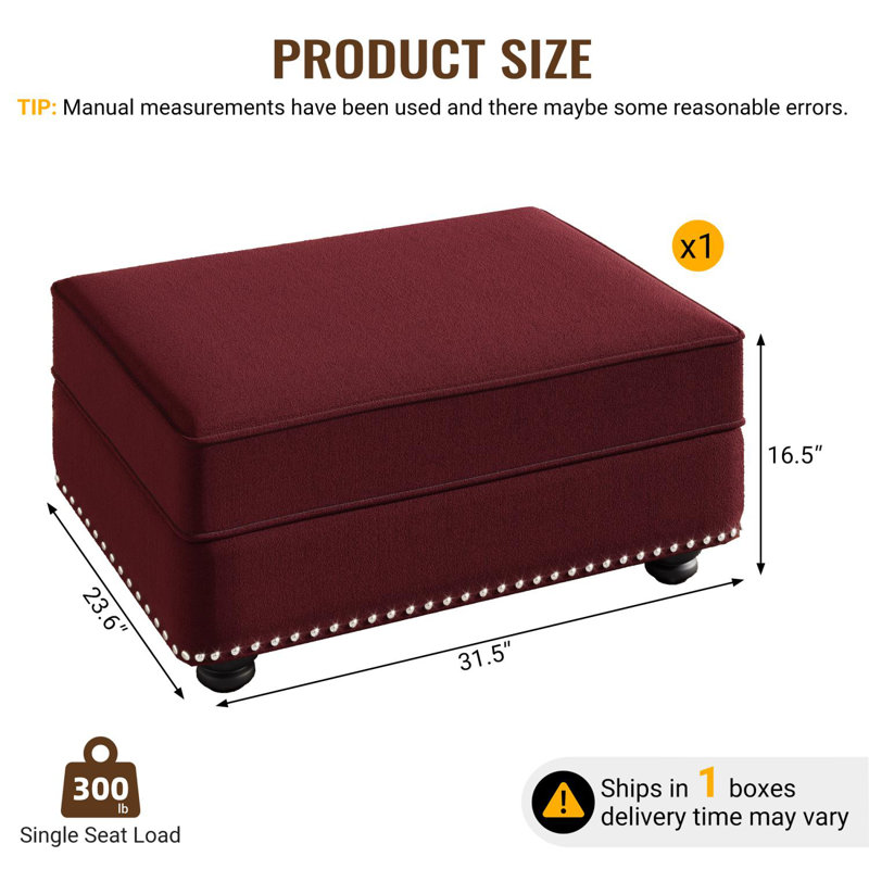Velvet Ottoman for Sofas, Ideal for Living Rooms, Apartments, Offices, Red