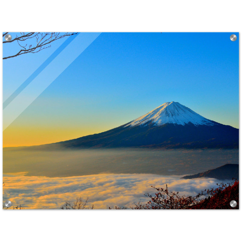 Sunrise Mt. Fuji Print Wall Art - Japan Mount Fuji Scenic Poster - Cherry Blossom Sunrise Landscape Artwork - Japanese Nature Mountain View Print - Travel Inspired Wall Decor - Minimalist Asian Landscape Art - Zen Home Decoration Gift