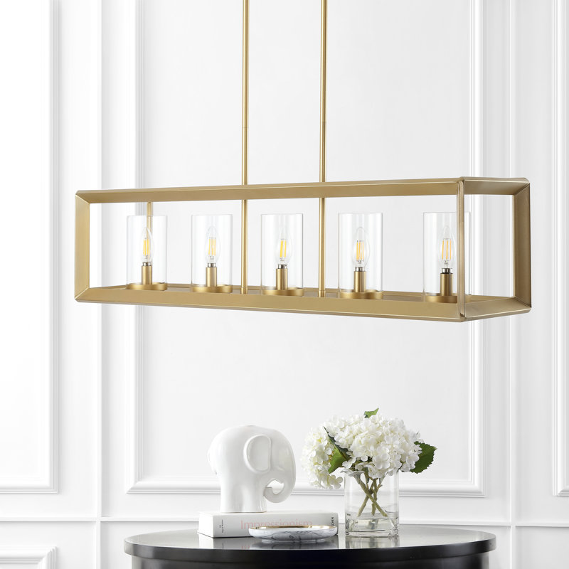 Luminaire suspendu linéaire à 5 lumières pour îlot de cuisine Gelantipy, Doré