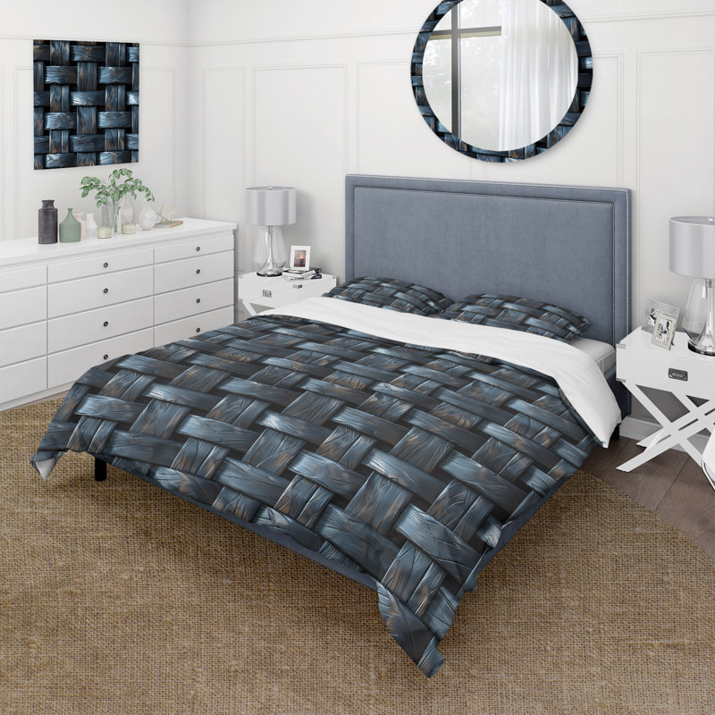 Ensemble de housse de couette noir Midcentury Basketweave I - Midcentury, Housse de couette simple + 2 taies décoratives st
