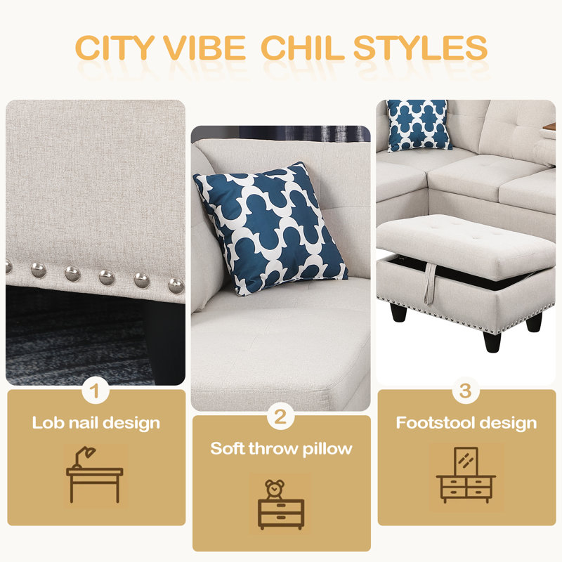 Ebern Designs Rivet-Trimmed L-Shaped Sofa - Wayfair Canada