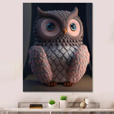 Adorable petite chouette cœur rose tricotée I sur toile