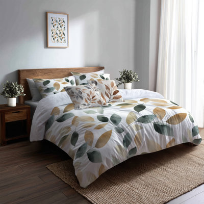 Floral Bedding Set of 6 - Brown Drift Leaves Comforter Bedding Set